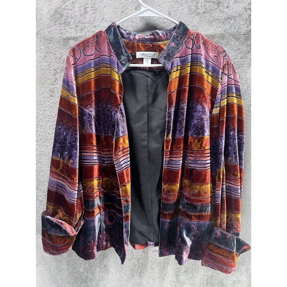 COLDWATER CREEK Women’s PL Multicolor Burnout Velvet Open Front Jacket Lined - Picture 5 of 5